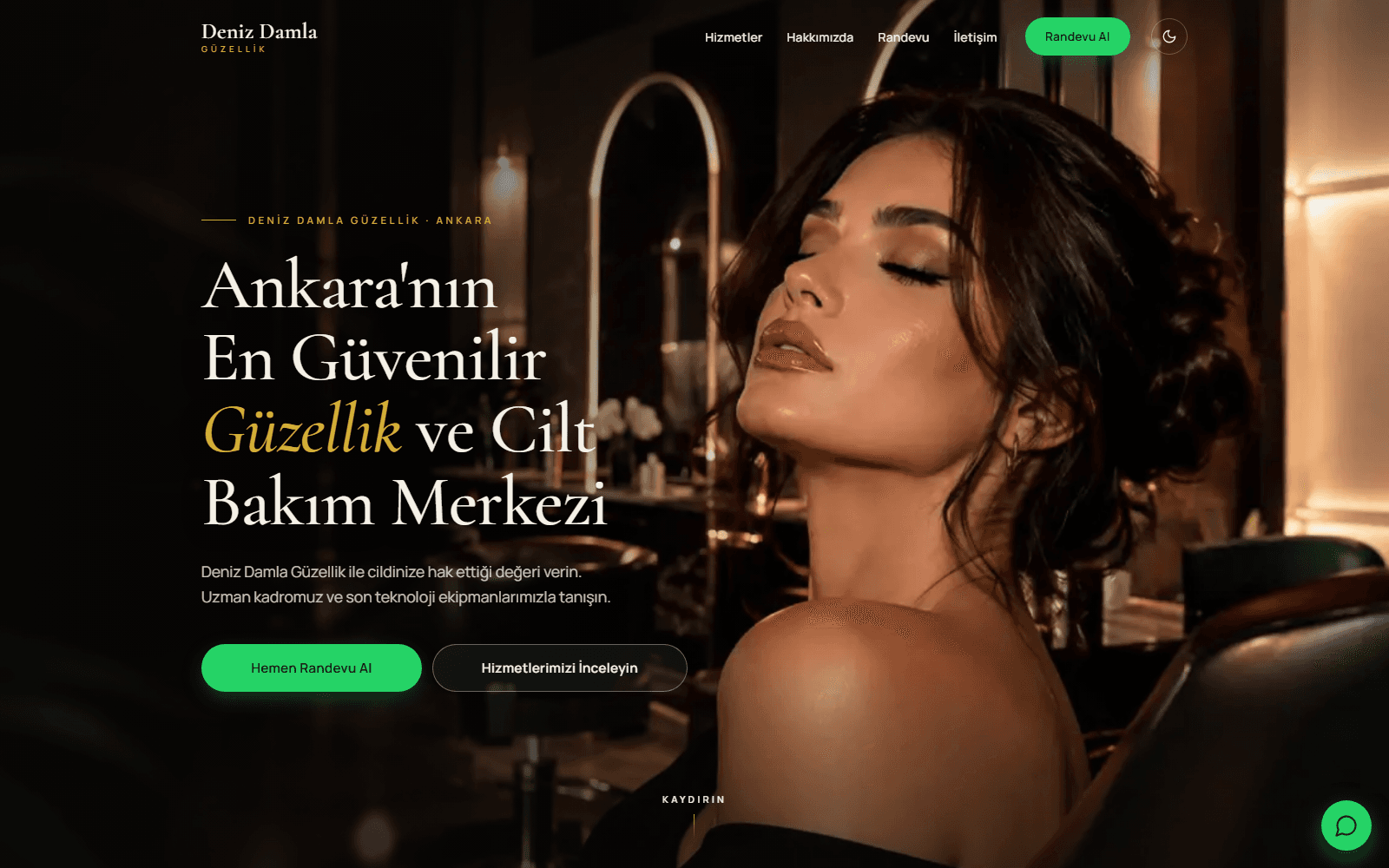 Güzellik merkezi web sitesinin açılış ekranı