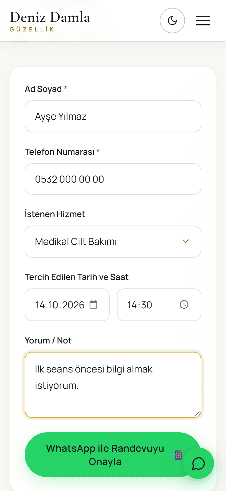 Randevu formu, telefon